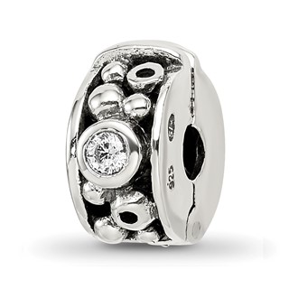 Sterling Silver Reflections Hinged CZ & Dots Clip Bead