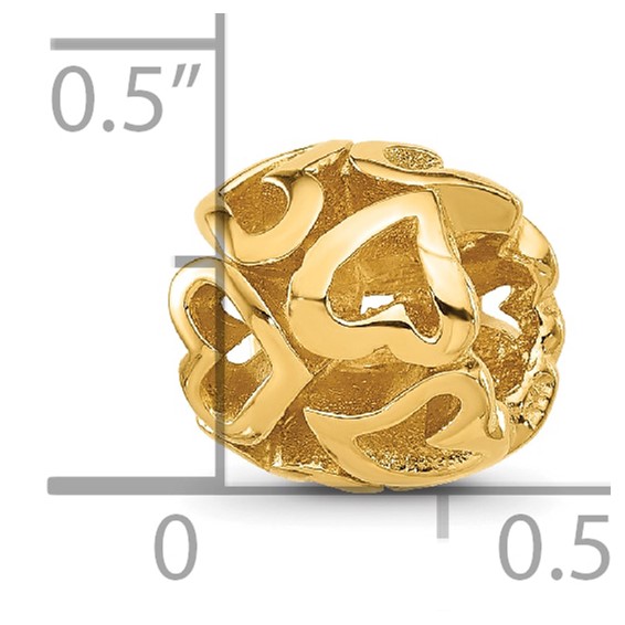 Sterling Silver Reflections Gold-plated Multiple Hearts Bead