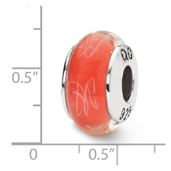 Sterling Silver Reflections Orange/White Scribbles Hand-blown Glass Bead