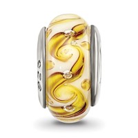 Sterling Silver Reflections Yellow Green White Swirl Glass Bead view 3