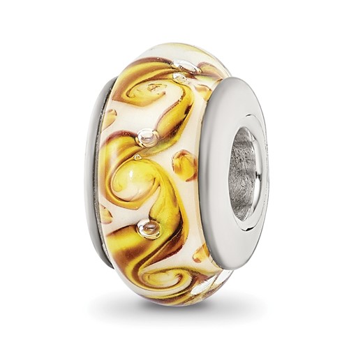 Sterling Silver Reflections Yellow Green White Swirl Glass Bead