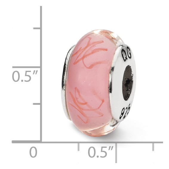 Sterling Silver Reflections Pink/Red Scribbles Hand-blown Glass Bead