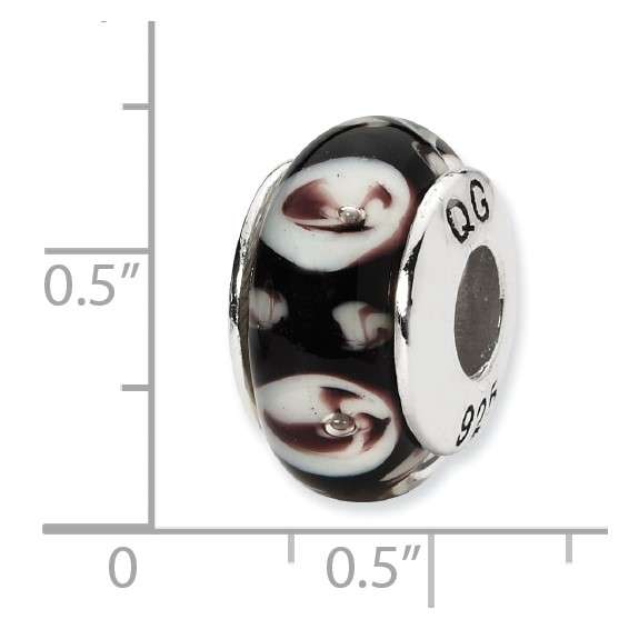 Sterling Silver Reflections Black/Purple Floral Hand-blown Glass Bead