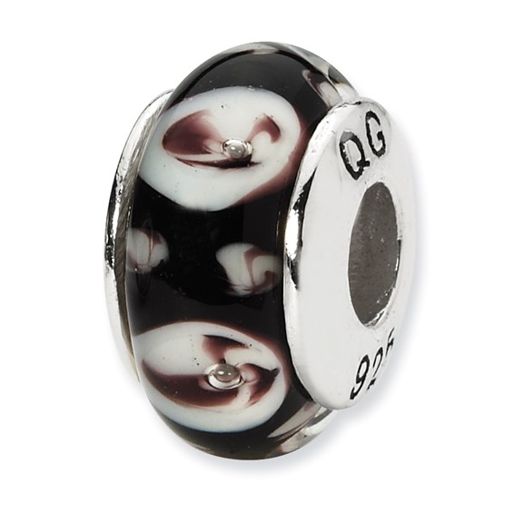 Sterling Silver Reflections Black/Purple Floral Hand-blown Glass Bead