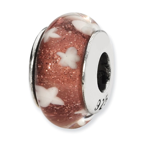 Sterling Silver Reflections Red/White Stars Hand-blown Glass Bead