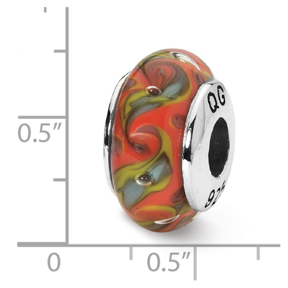 Sterling Silver Reflections Red/Teal Swirl Hand-blown Glass Bead