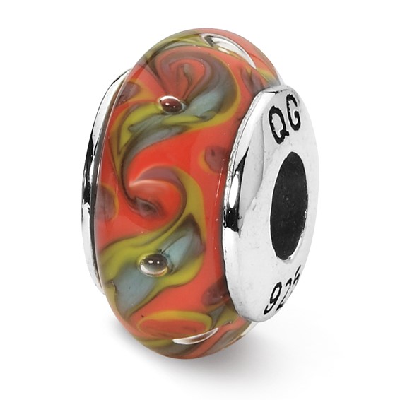 Sterling Silver Reflections Red/Teal Swirl Hand-blown Glass Bead