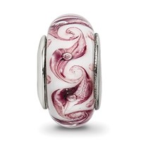 Sterling Silver Reflections White Mauve Swirl Hand-blown Glass Bead view 3