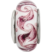 Sterling Silver Reflections White Mauve Swirl Hand-blown Glass Bead view 4