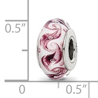 Sterling Silver Reflections White Mauve Swirl Hand-blown Glass Bead view 5