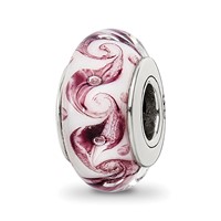 Sterling Silver Reflections White Mauve Swirl Hand-blown Glass Bead view 1