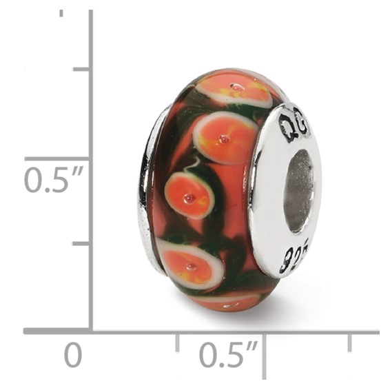 Sterling Silver Reflections Red/Orange Hand-blown Glass Bead