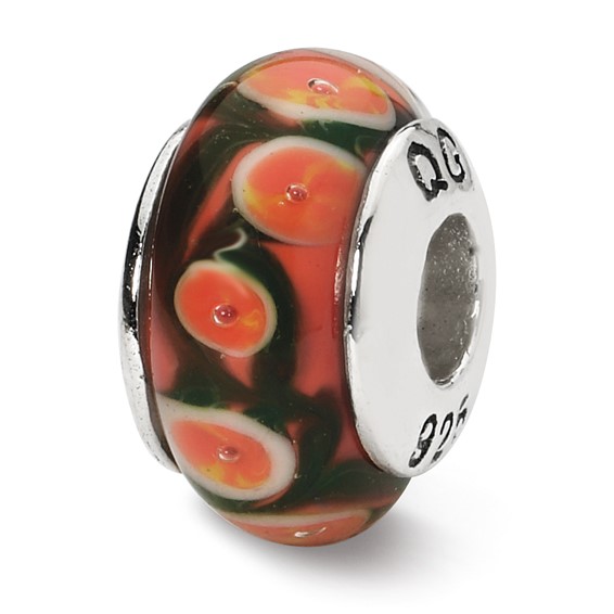 Sterling Silver Reflections Red/Orange Hand-blown Glass Bead