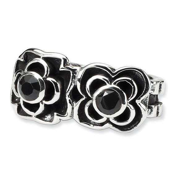 Sterling Silver Reflections Black CZ Connector Bead