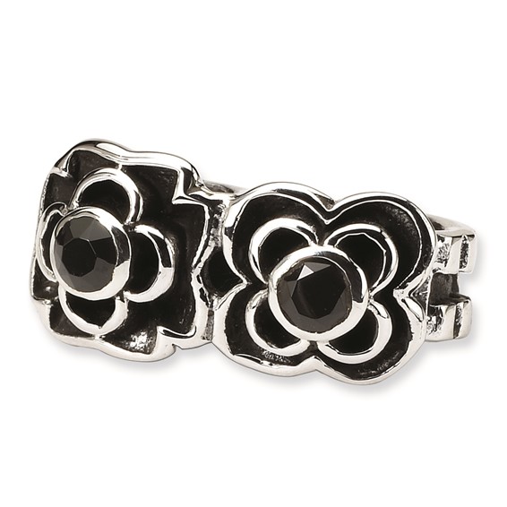Sterling Silver Reflections Black CZ Connector Bead