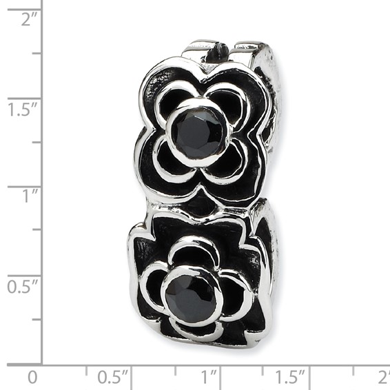 Sterling Silver Reflections Black CZ Connector Bead