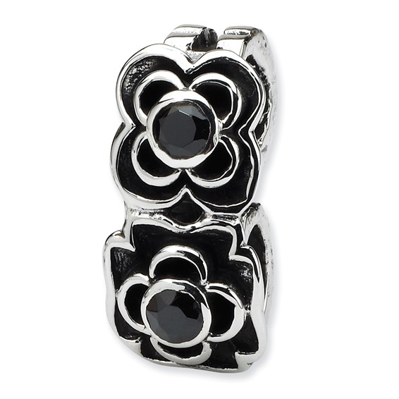 Sterling Silver Reflections Black CZ Connector Bead