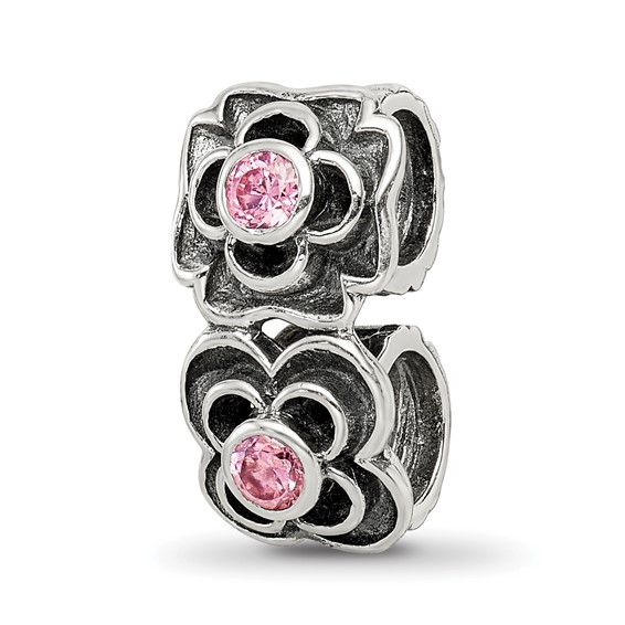 Sterling Silver Reflections Pink CZ Connector Bead