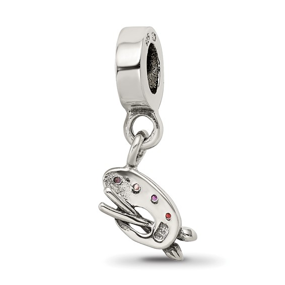Sterling Silver Reflections Artist Palette Multi-color CZ Dangle Bead