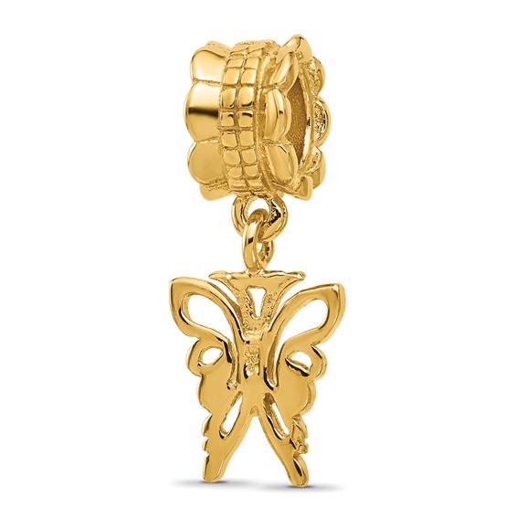 Sterling Silver Reflections Gold-plated Butterfly Dangle Bead