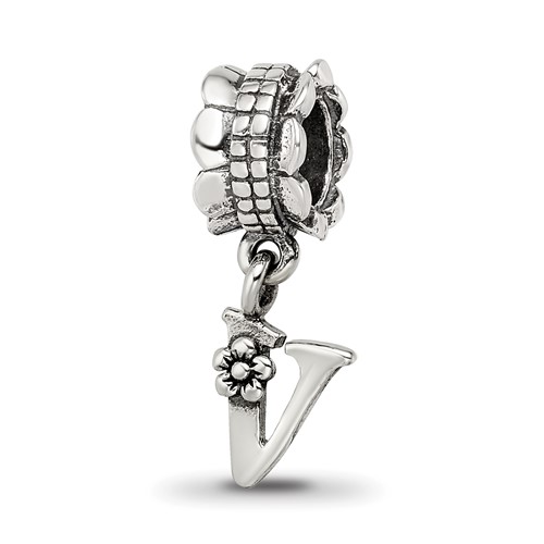 Sterling Silver Reflections Letter V Dangle Bead
