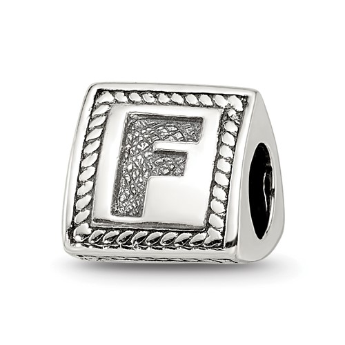 Sterling Silver Reflections Letter F Triangle Block Bead