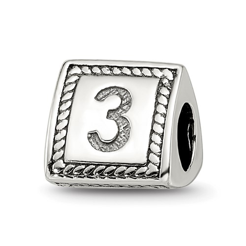 Sterling Silver Reflections Number 3 Triangle Block Bead