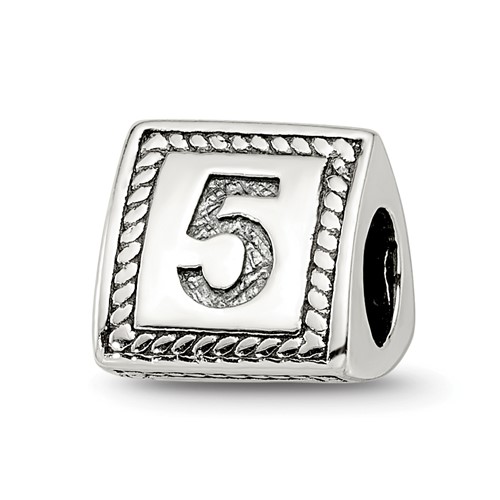 Sterling Silver Reflections Number 5 Triangle Block Bead