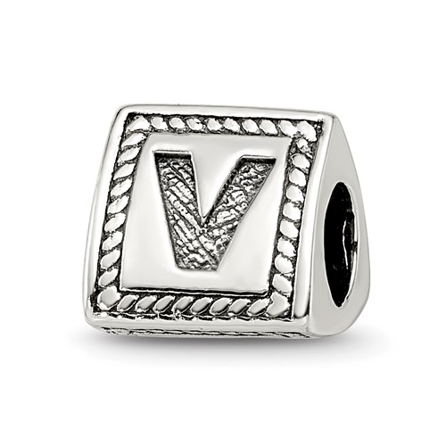 Sterling Silver Reflections Letter V Triangle Block Bead