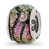 Sterling Silver Reflections Pink Dichroic Glass Bead view 1