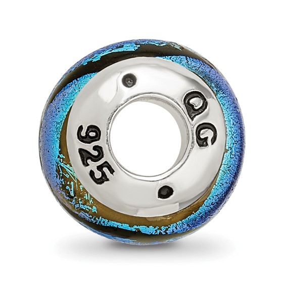 Sterling Silver Reflections Blue Dichroic Glass Bead