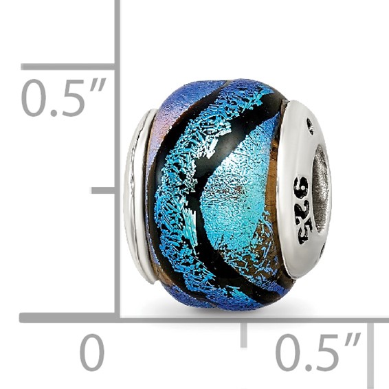 Sterling Silver Reflections Blue Dichroic Glass Bead