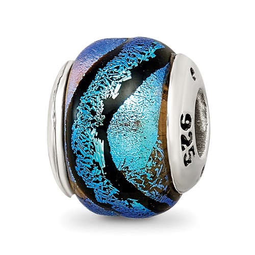 Sterling Silver Reflections Blue Dichroic Glass Bead