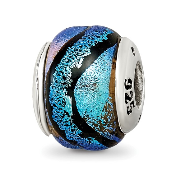 Sterling Silver Reflections Blue Dichroic Glass Bead