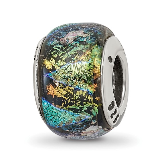 Sterling Silver Reflections Green Dichroic Glass Bead