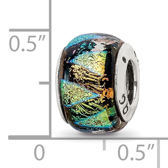 Sterling Silver Reflections Green Dichroic Glass Bead