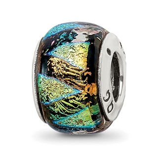 Sterling Silver Reflections Green Dichroic Glass Bead