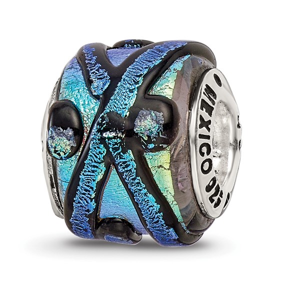 Sterling Silver Reflections Green Dichroic Glass Bead