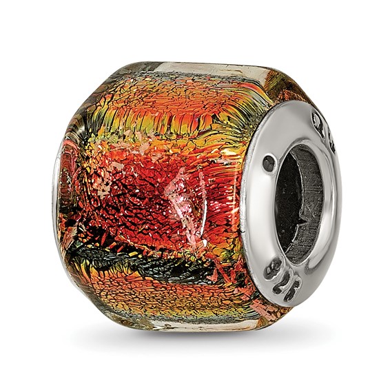 Sterling Silver Reflections Orange Dichroic Glass Bead