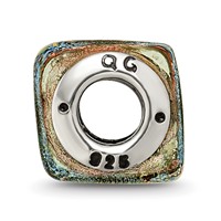 Sterling Silver Reflections Orange Dichroic Glass Square Bead view 2
