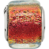 Sterling Silver Reflections Orange Dichroic Glass Square Bead view 4