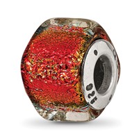 Sterling Silver Reflections Orange Dichroic Glass Square Bead view 1