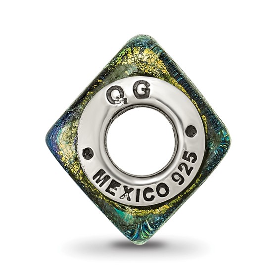 Sterling Silver Reflections Yellow Dichroic Glass Square Bead