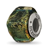 Sterling Silver Reflections Yellow Dichroic Glass Square Bead view 1