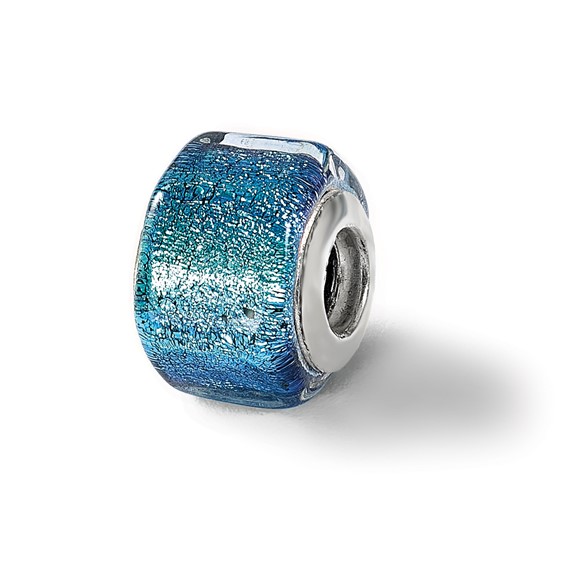 Sterling Silver Reflections Blue Dichroic Glass Square Bead