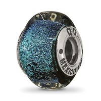 Sterling Silver Reflections Blue Dichroic Glass Square Bead view 1