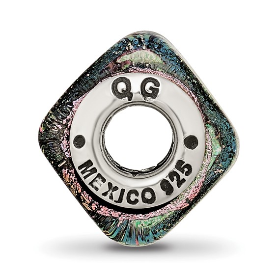 Sterling Silver Reflections Purple Dichroic Glass Square Bead