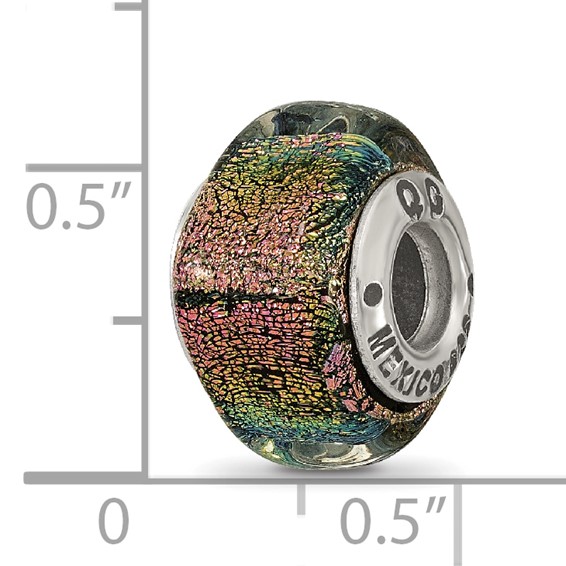 Sterling Silver Reflections Purple Dichroic Glass Square Bead