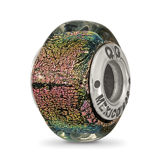 Sterling Silver Reflections Purple Dichroic Glass Square Bead