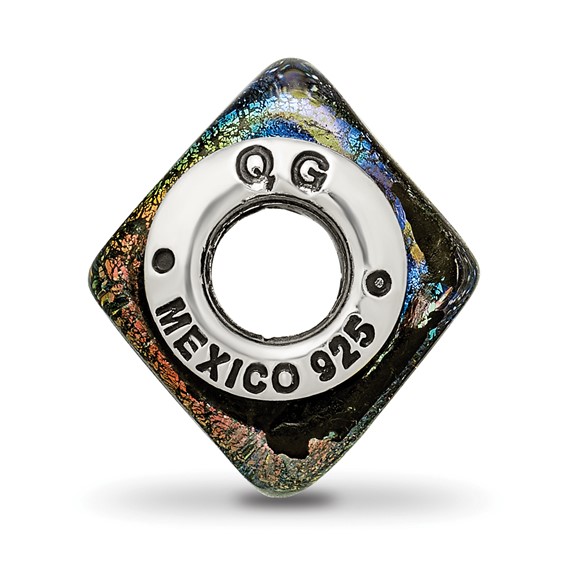 Sterling Silver Reflections Rainbow Dichroic Glass Square Bead